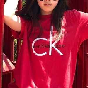 Red Calvin Klein Short Sleeve Top